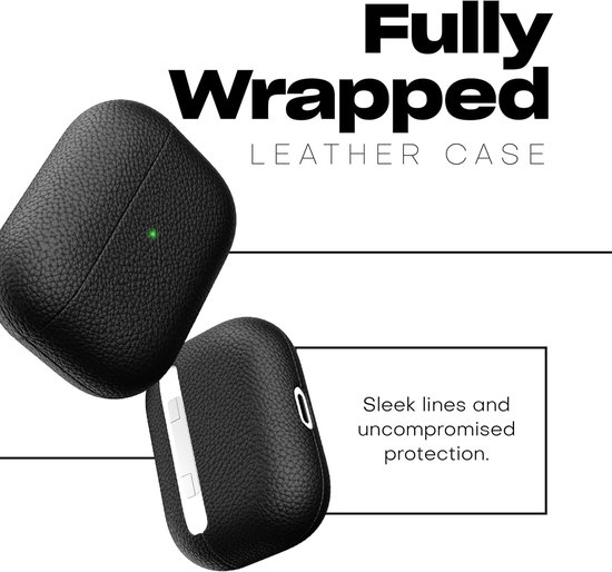 Artisan Leren beschermhoes voor Apple AirPods Pro Case, etui, leren tas echt leer, hoofdtelefoon oortelefoon accessoires, zwart — afbeelding 2