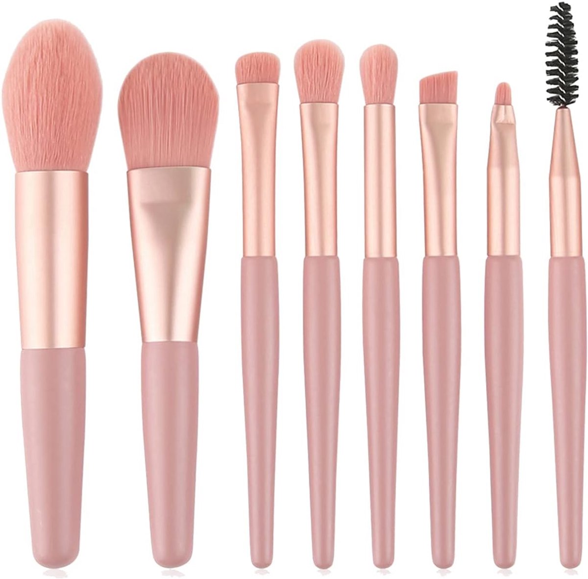 SnelShoppen - Makeup Kwastenset 8 Stuks - Foundation Kwast, Oogschaduw Kwast, Concealer Kwast, Wenkbrauw Kwast, Roze - Basis Make-up Set voor Beginner