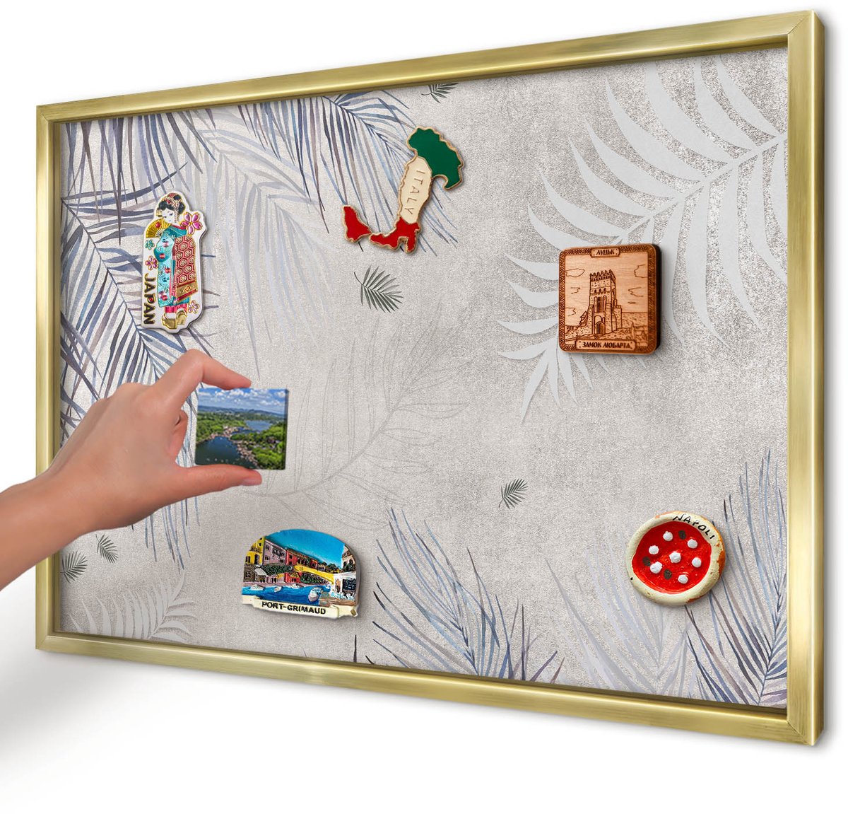 Artprintcave Beige Magneetbord mit Gouden Frame - 60x40 cm - Bladrijke Elegantie Notitiebord - Modern Wandbord Magnetisch - Natuur