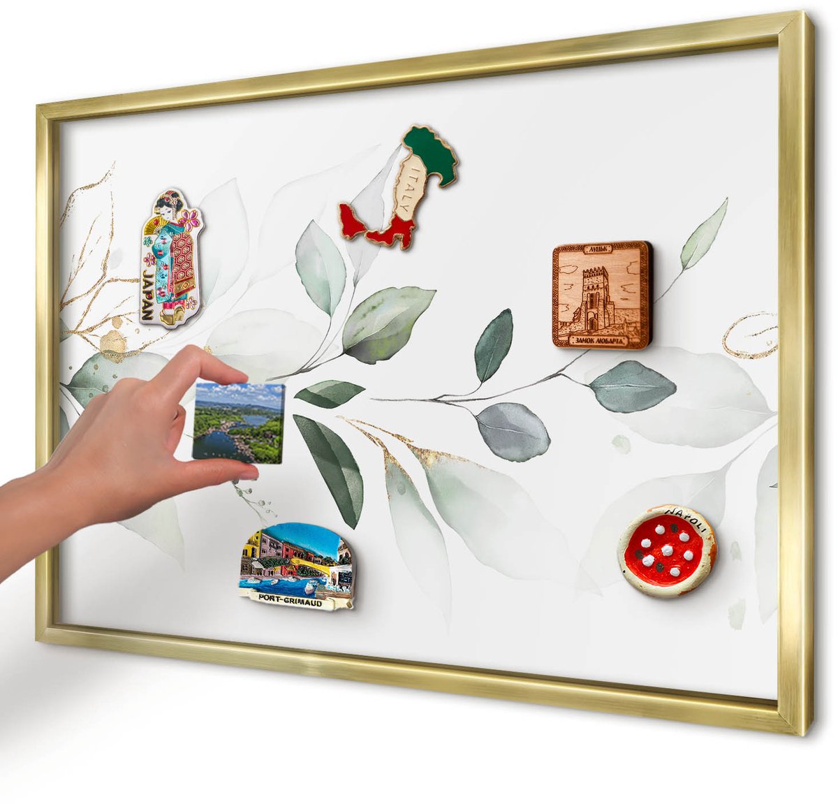 Artprintcave Groente Magneetbord mit Gouden Frame - 60x40 cm - Botanische Elegantie Magnetische Organizer - Waterverf Notitiebord - Bloemen En Planten