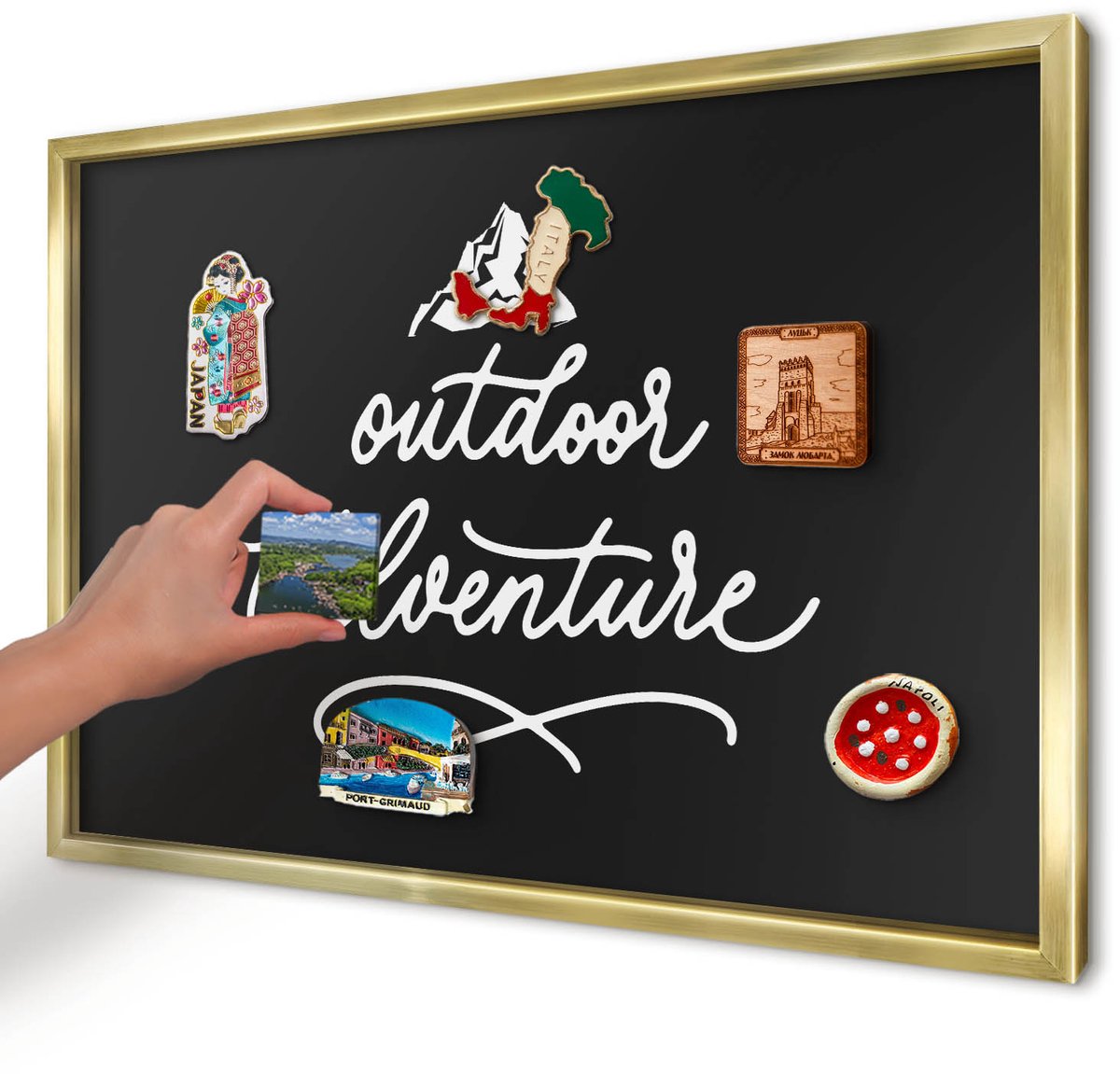 Artprintcave Zwart Magneetbord mit Gouden Frame - 60x40 cm - Buitenavontuur Magnetisch Bord - Typografisch Bord Voor Magneten - Teksten
