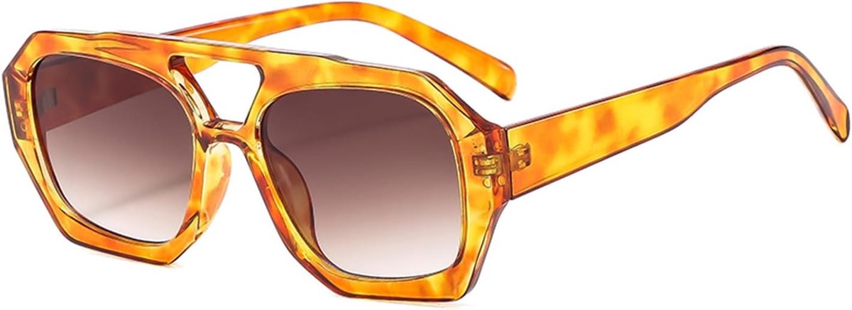 70s Retro Double Bridge Pilot Zonnebril voor dames en heren, klassieke zeshoekige zonnebril