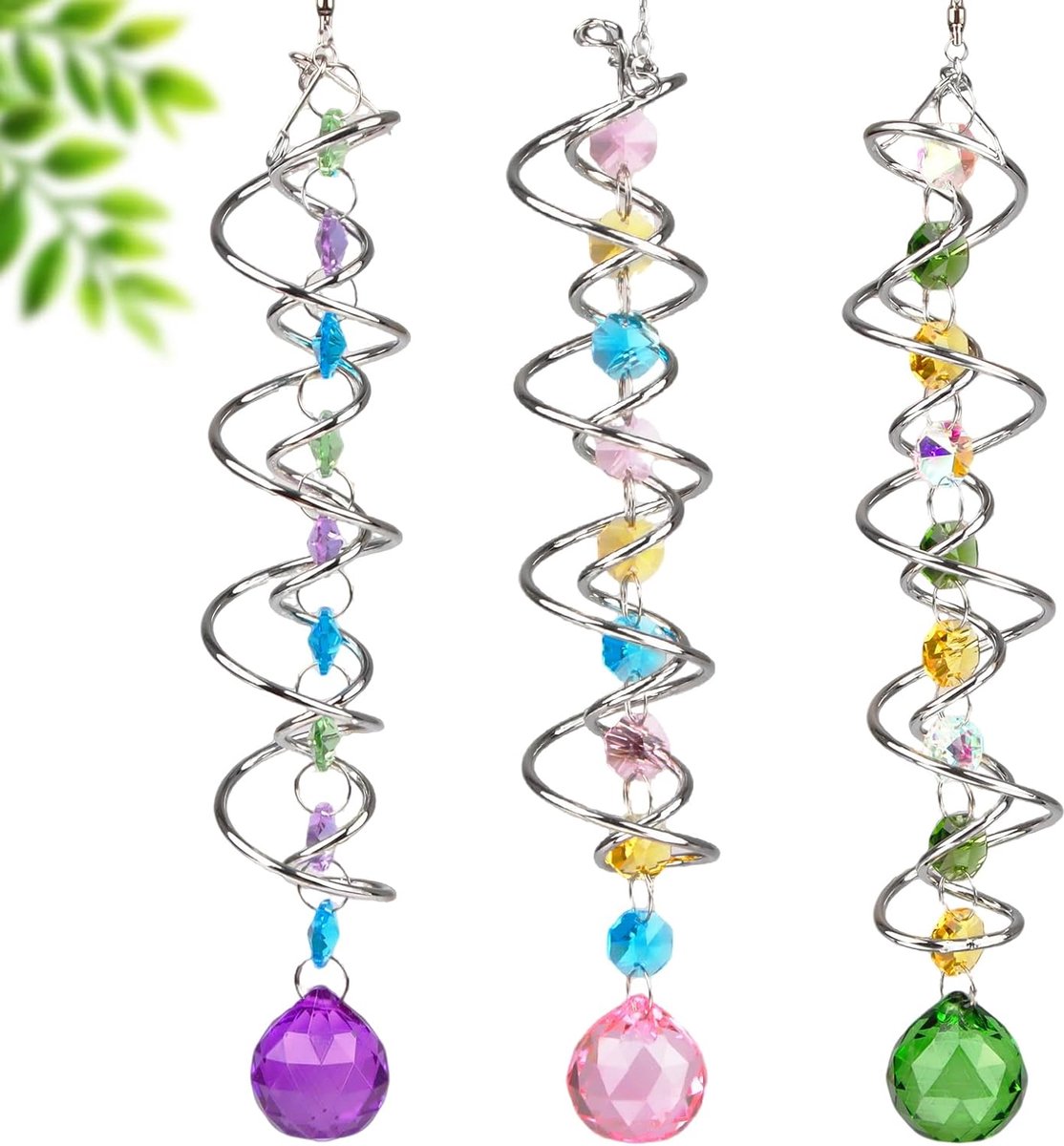 Hangende gefacetteerde kristallen, grote raamprisma's, zonnevangers, ornament, (3 stuks)