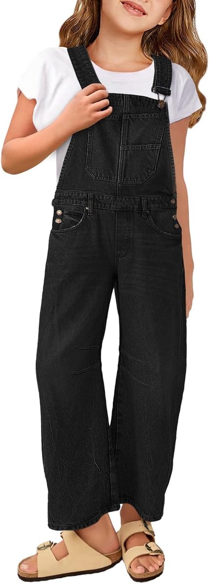 Denim jumpsuit meisjes jeans tuinbroek kinderen mouwloos lange broek overall casual losse fit rompers met zakken