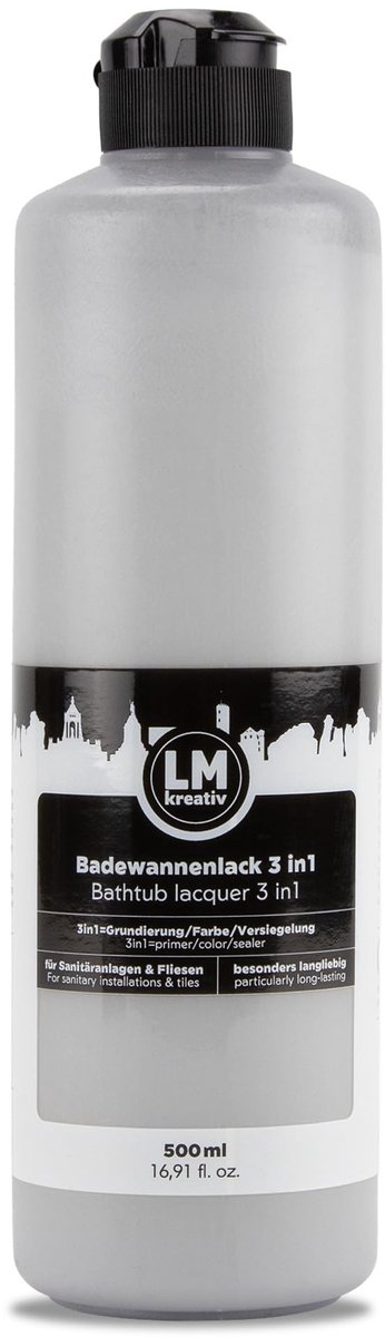 LM-Kreativ Badkuiplak 3 in 1 2K - Renovatie lak voor tegels en sanitair - 500 ml - Beton grijs