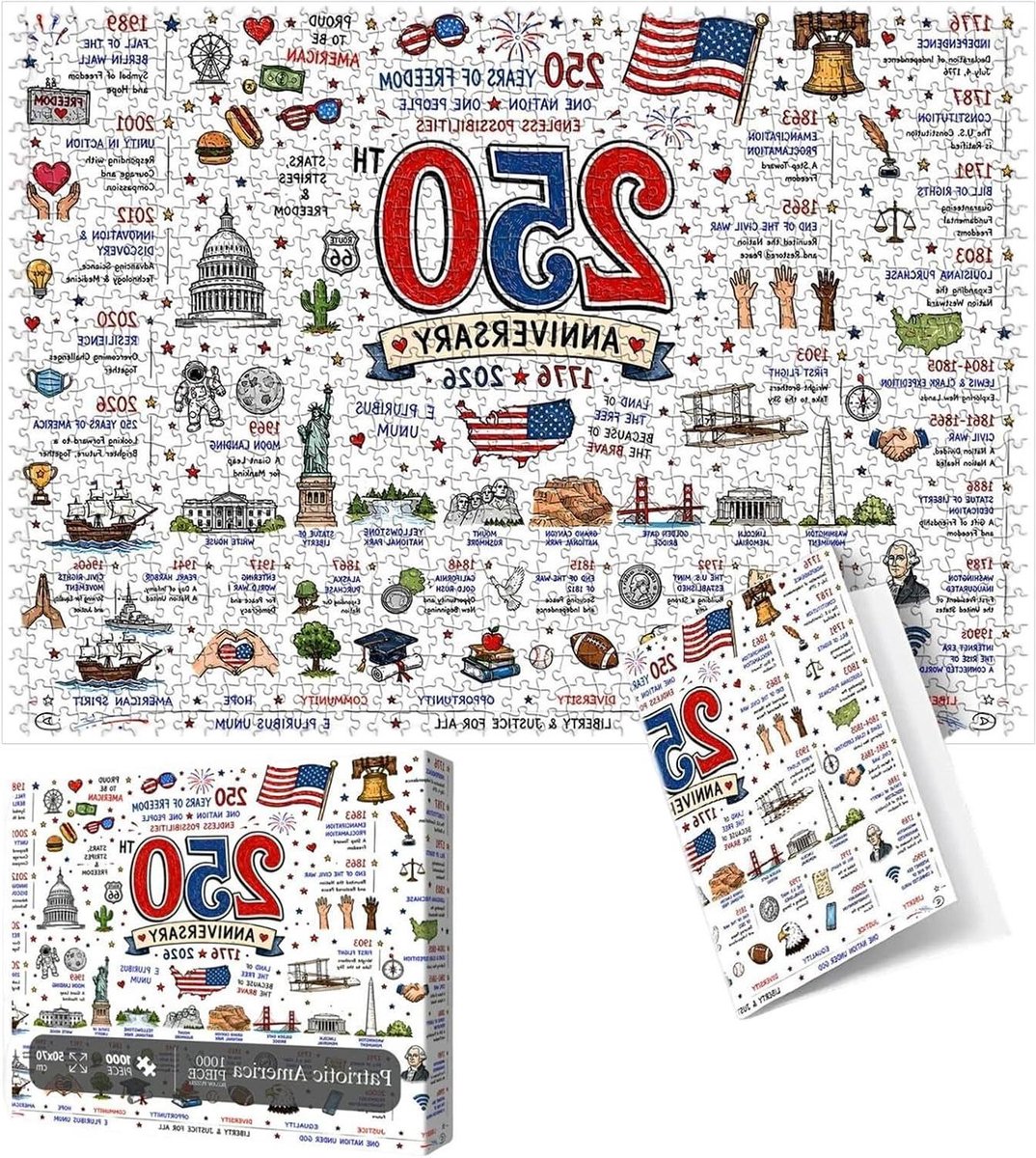 Patriottische Amerika Puzzel - Herdenkingspuzzel Educatief Spel - Familieplezier - Unieke In elkaar Grijpende Vormen - 50x70 cm - Meerdere kleuren