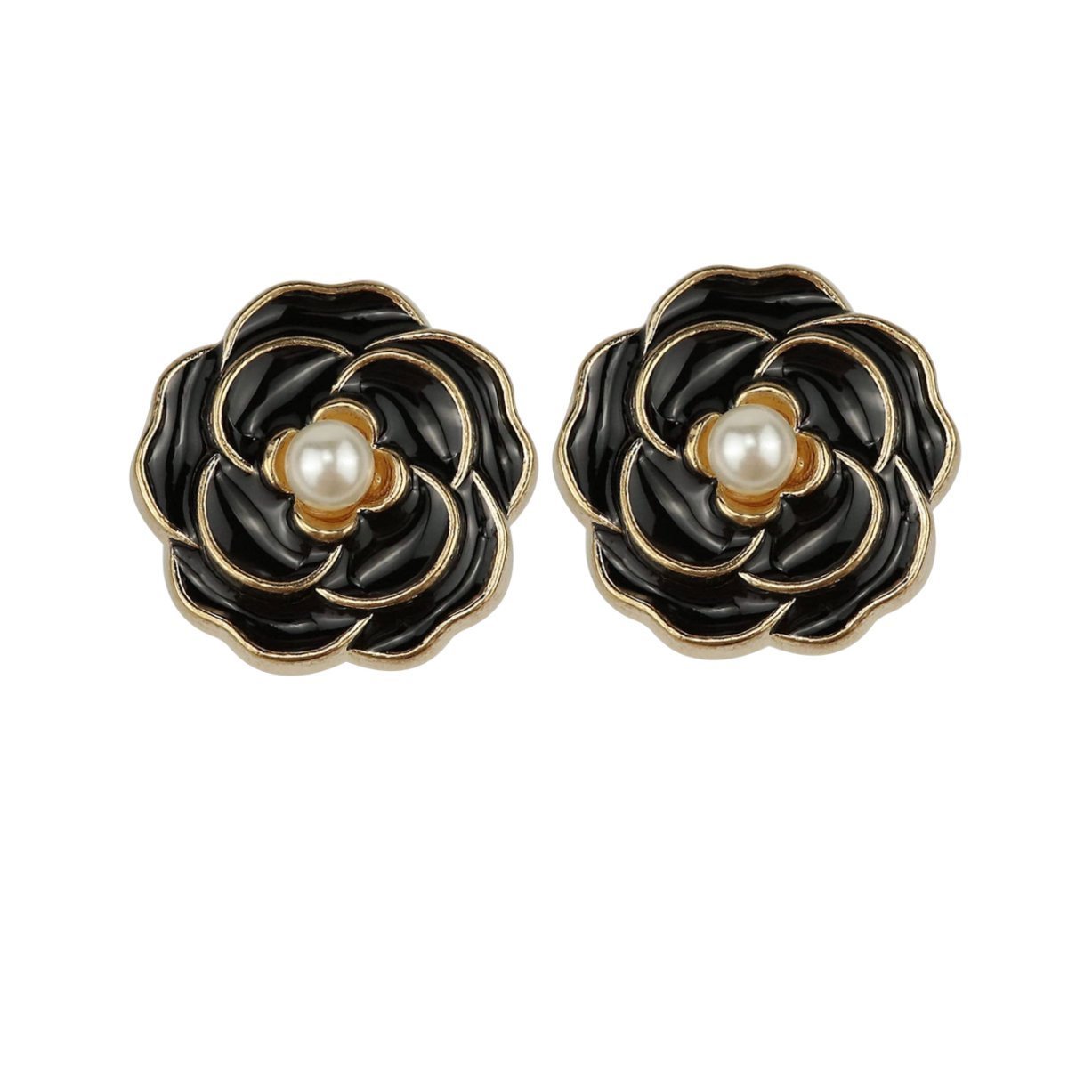 Clip Oorbellen-Zwart-Bloem-1.8 cm-Synthetische Parel-budget- geen gaatje- Charme Bijoux