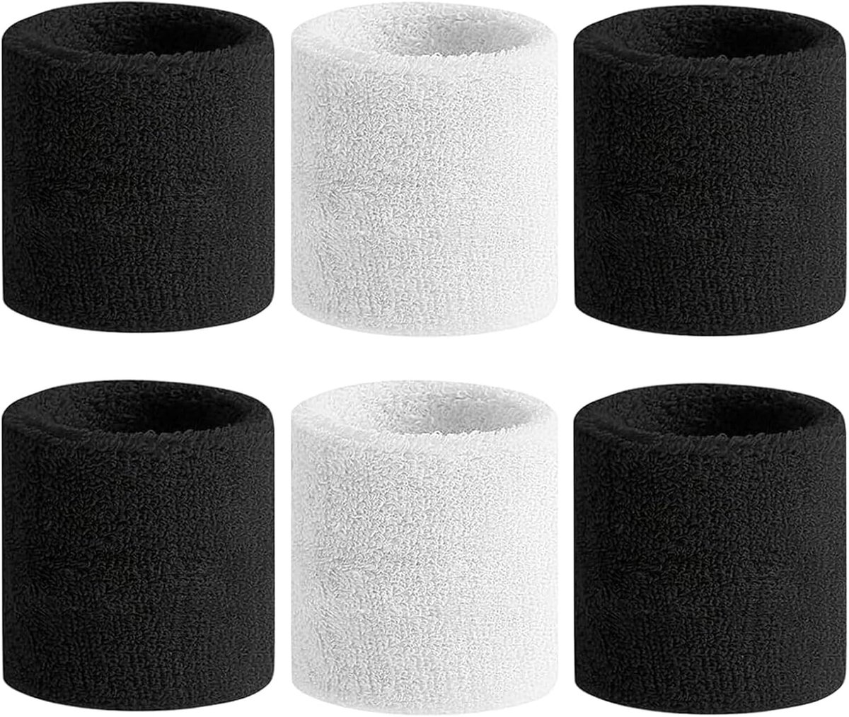 Zweetbanden, 6 stuks, voor jongens en meisjes, zweetbanden, absorberende zweetband voor kinderen, katoenen zweetband, arm voor voetbal, basketbal en tennis, sport