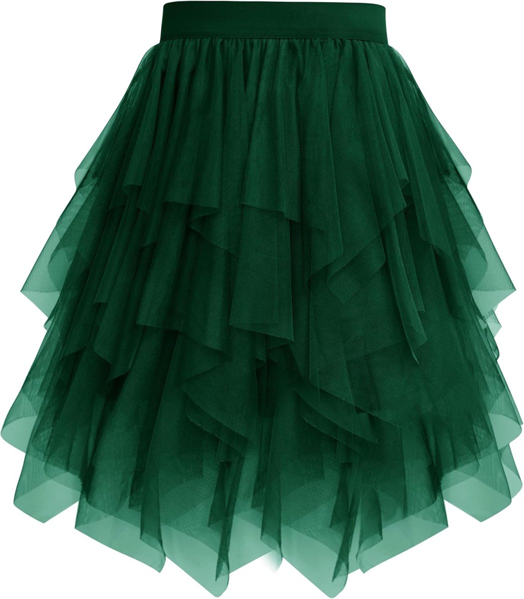 Korte tule rok voor dames, geplooide petticoat voor onregelmatige zoom, elastische taille, licht, feestelijk