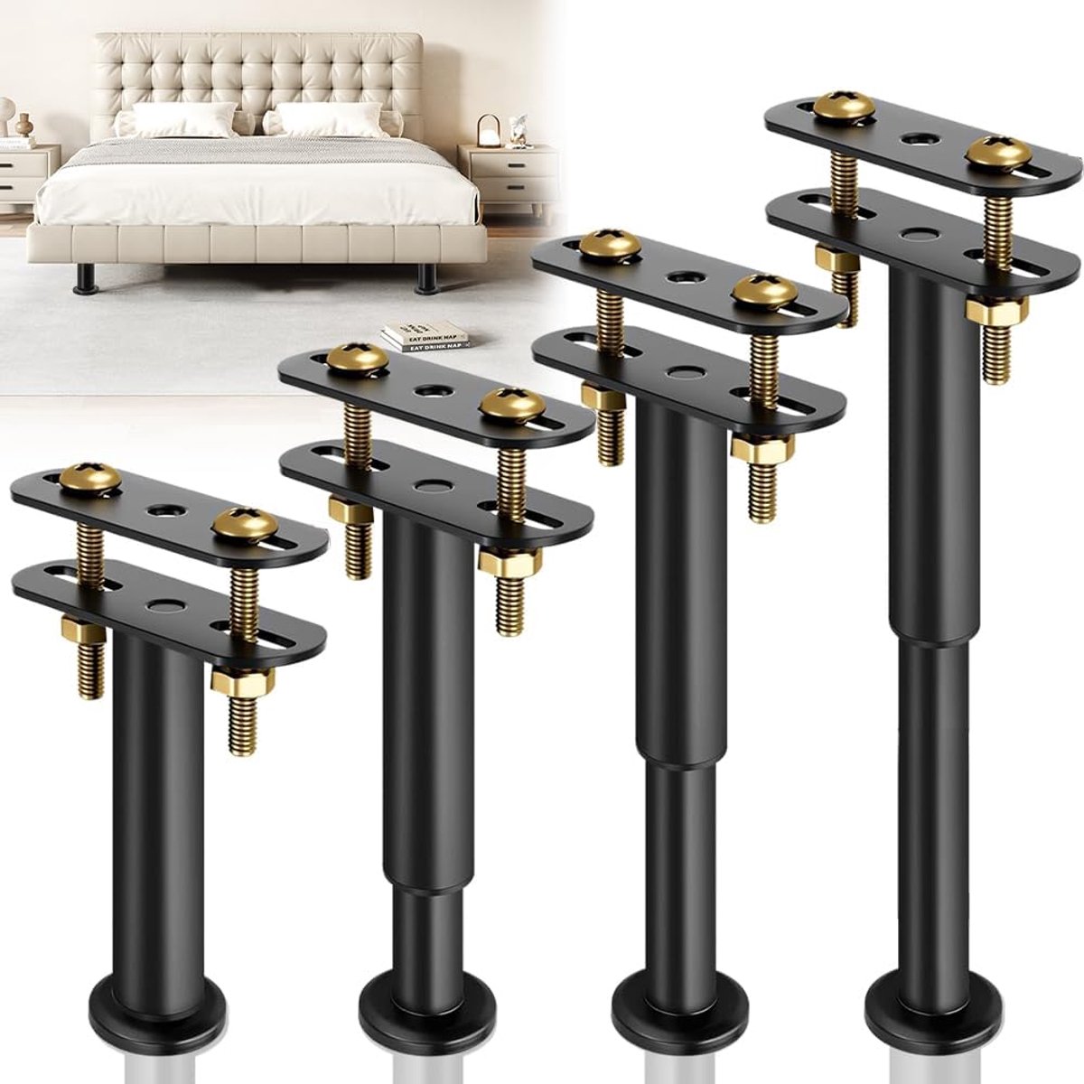 hoogte verstelbare bedpoten 18-32cm, steunpoot voor bedframes & lattenbodem – Metalen intrekbare meubelpoten, bedframe, middelste steunpoten, tot 450kg, metalen steunpoten voor bedsteun, kast (4
