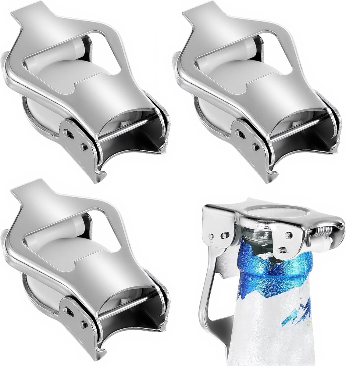 3 stuks bierflessen, roestvrij staal, inklapbare bierflesdop met afdichting, draagbare 2-in-1 flesopener en verzegeler voor bar, camping, outdoor