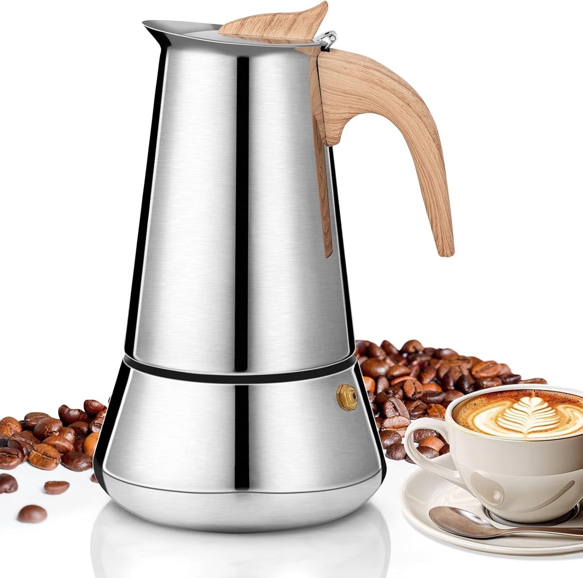 Espressomachine Moka, 350 ml, voor inductie, 6 kopjes van roestvrij staal, Italiaanse espressomachine voor alle warmtebronnen