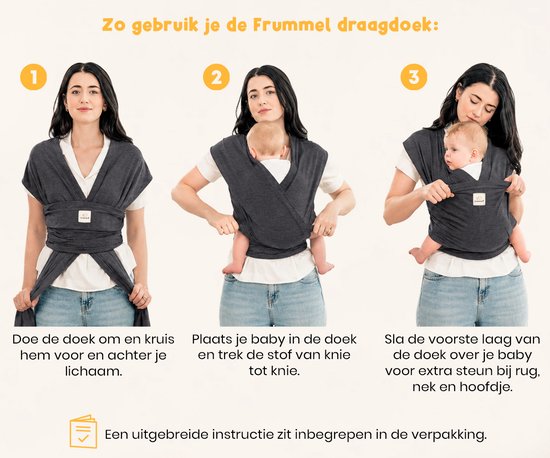 Frummel Baby Draagdoek Donkergrijs - Draagzak - Baby Wrap - Baby carrier - Draagdoek baby - Baby 0-36 maanden - Newborn van Frummel — afbeelding 4