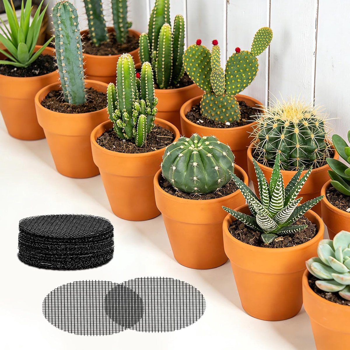 Bloempotrooster - 50 stuks - plastic - Buitenpotten drainage zodat potgrond niet wegspoelt - 5cm round - Drainage rooster planten - Plantennet voor buiten pot - plantenmat voor bonsai, bloempot of plantenschotel - zwart — cadeau in Cadeau-ideeën - foto 7