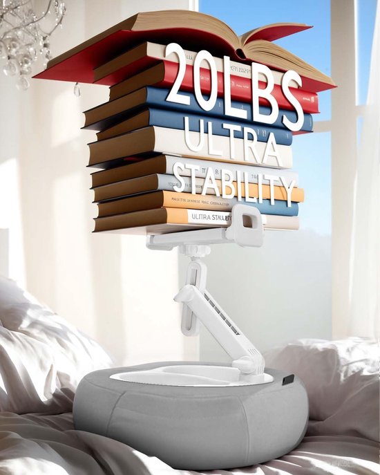 Tabletstandaard met kussen, 360° verstelbare tablet-kussenhouder, compatibel met 5-12,9 inch mobiele telefoon/Kindle, iPad, iPhone, Google, telefoonhouder om in bed te lezen, met bekerhouder, grijs — afbeelding 5