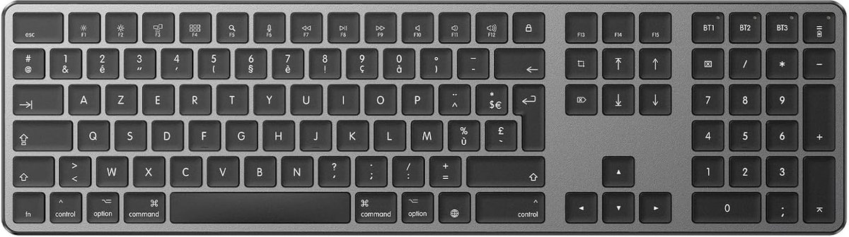 Bluetooth toetsenbord voor Mac AZERTY Frans, donkergrijs | Multi-apparaten met 3 kanalen, oplaadbaar, schaartoetsen voor Apple Mac Pro/Mini, MacBook Neo/Air, iMac Pro