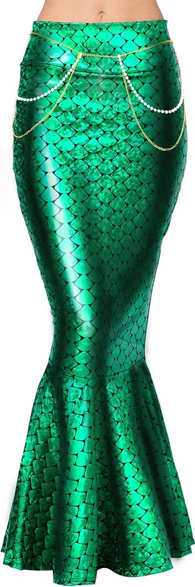 Creations Volwassen metallic hologram glanzende zeemeermin rok kostuum rollenspel. Taille parel ketting inbegrepen