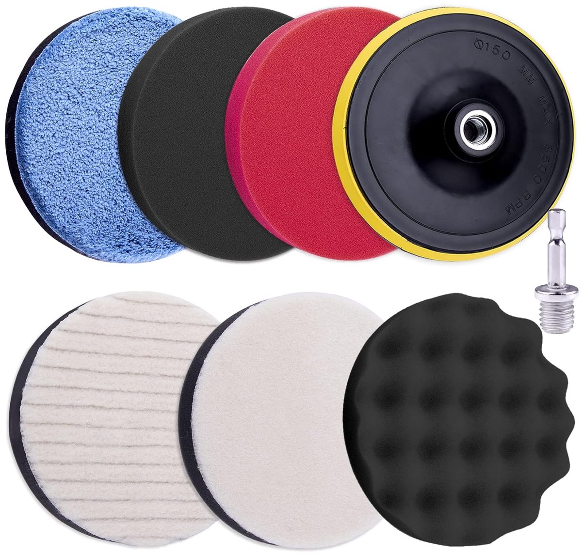 8 Stuks Auto Polijsten Pads Kit 180mm Buffing Pads Foam Polish Pads Polijstmachine Attachment met M14 Boor Adapter voor Boor