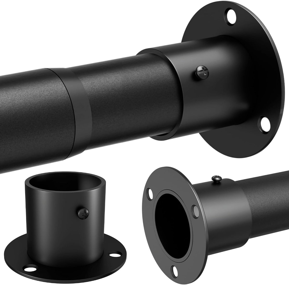 Garderoberail Instelbare Kledingrail met Schroeven en Stopcontacten, Ophangstaaf voor Garderobe en Slaapkamer, 85-160CM/Diameter 32MM, Zwart