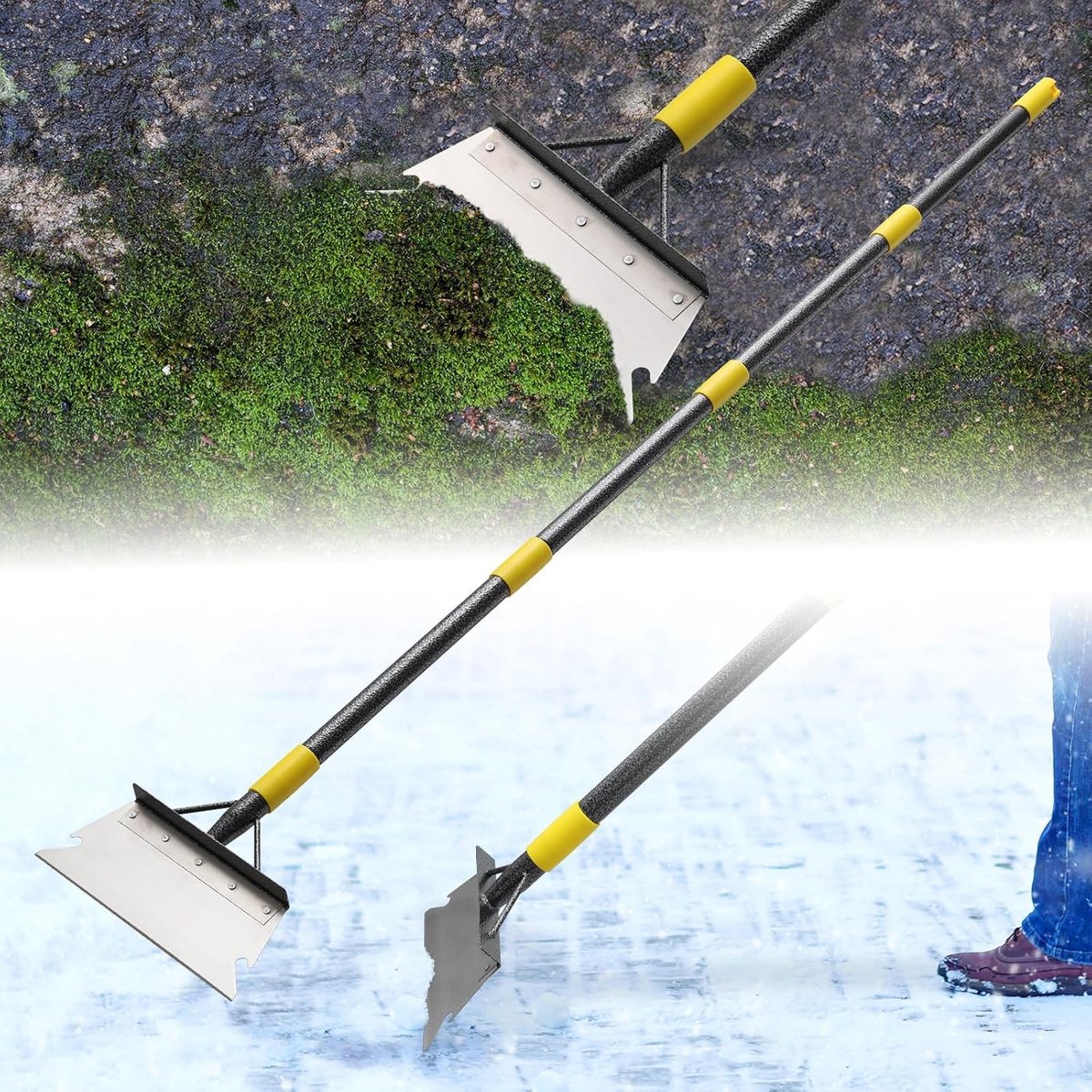 Reinigingsschep met steel, 235 cm, onkruidverwijderaar, apparaat, onkruidschraper, multifunctionele platte tuinschep, mosverwijderaar voor wieden, krabben, ijs verwijderen
