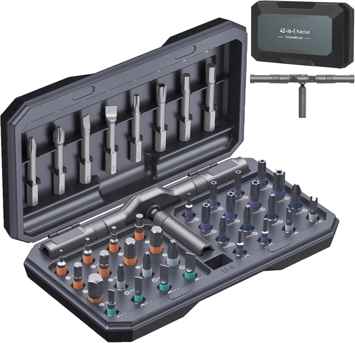 42-in-1 magnetische schroevendraaierset, handmatige doe-het-zelf ratelschroevendraaier, multi-bit-magneetset met afneembare ratelgreep