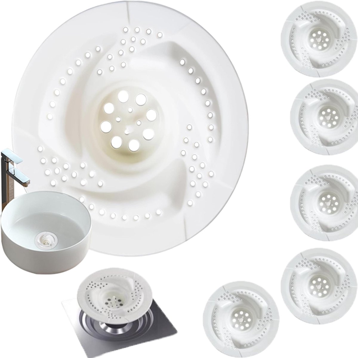 KZQ 6-delige haaropvanger voor doucheafvoer - Plastic afvoerfilter anti-verstopping voor badkamer en keuken - 7,8x7,8x2,5 cm - Wit