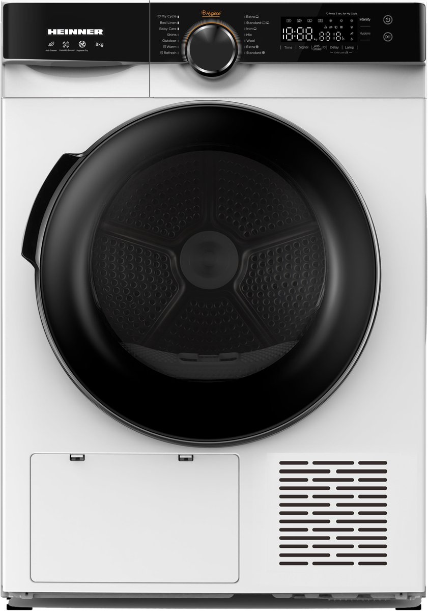 Heinner Warmtepompdroger - 8 KG - 14 Programma's - Antikreukfunctie - LED display - Trommelverlichting - Wit