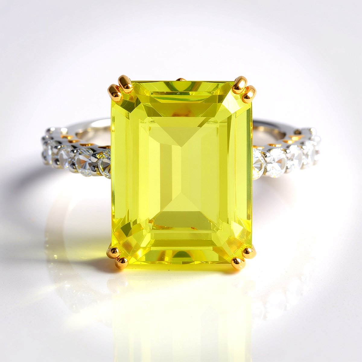 Cavill - Elegante ring 925 Sterling Zilver met palladiumcoating - 10,161 ct achthoekige Ouro Verde kwarts - 12 fonkelende zirkonia