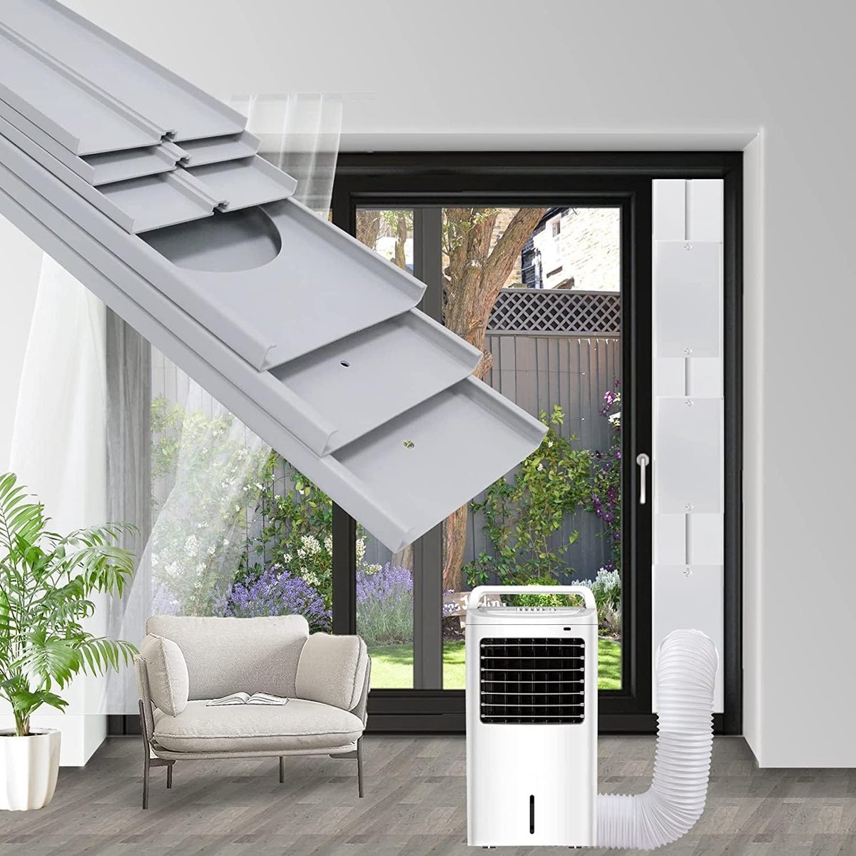SnelShoppen - Raamafdichtplaat voor Mobiele Airconditioners, Verstelbare Raam Kit voor Afvoerslang Diameter 13/15 cm, Geschikt voor Verticale/Horizont