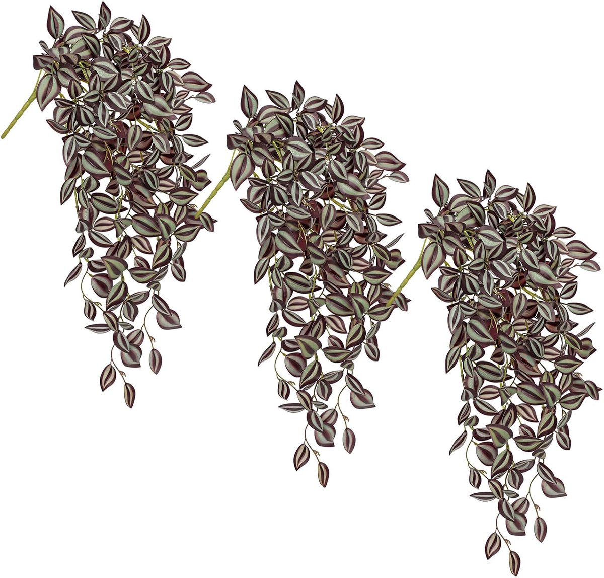 3 stuks kunstmatige hangplanten 57cm - Tradescantia Zebrina - paarse bladeren - perfect voor binnen - ShopVlot