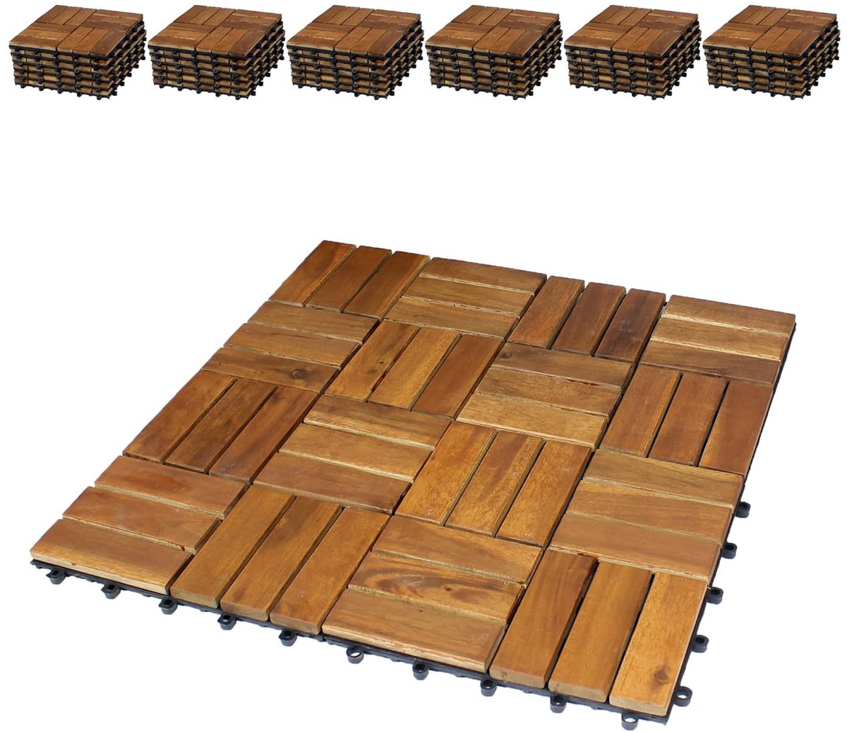 SnelShoppen - Set van 66 Houten Tegels voor Balkon, 30 x 30 cm, 6 m², Gemaakt van Acaciahout, Kliksysteem, Buitenvloer, Terras, Tuin, Duurzaam, Gemakk