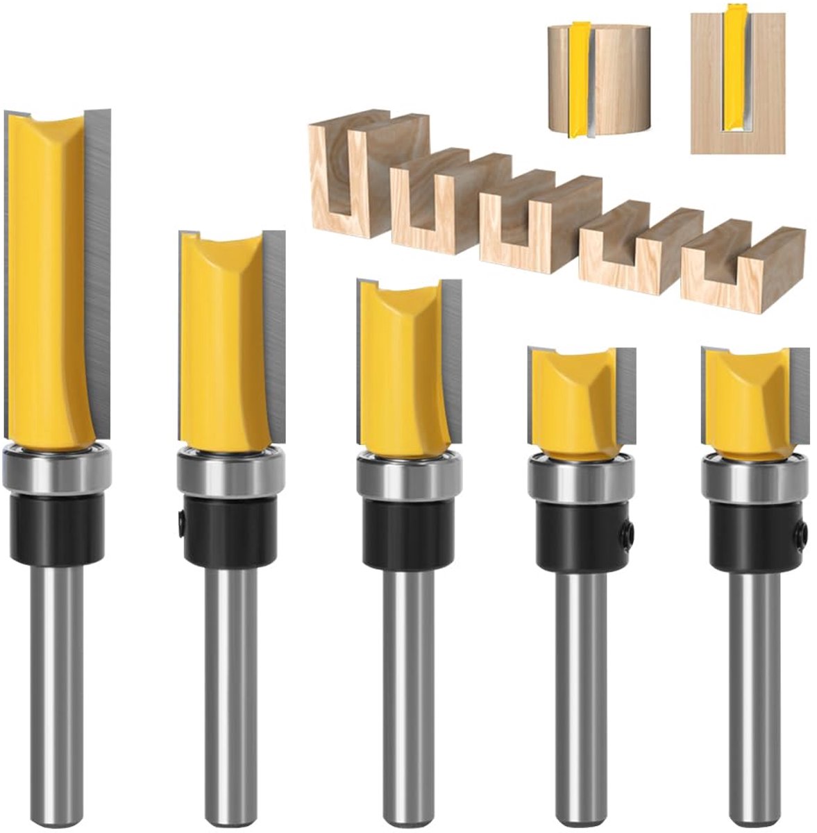 SnelShoppen - 6.35 mm Bundling Cutter Set van 5 Stuks, Dubbelzijdige Router Cutter met Kogellagers, Houtbewerking Gereedschap voor Precisie Snijden, 1