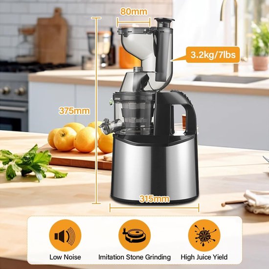 SnelShoppen - YUEWO Sapcentrifuge voor groenten en fruit, elektrische sapper met 80 mm vulschacht, hoge sapopbrengst tot 98%, gemakkelijk te reinigen, — afbeelding 5