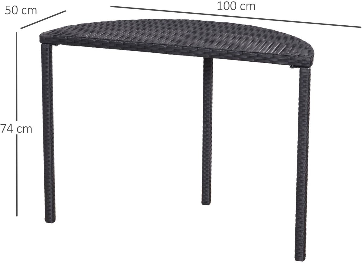 1 stuk - halfronde tuintafel - halfmaan balkontafel - 100 x 50x 74 cm - 4 stuks imitatie wijnras