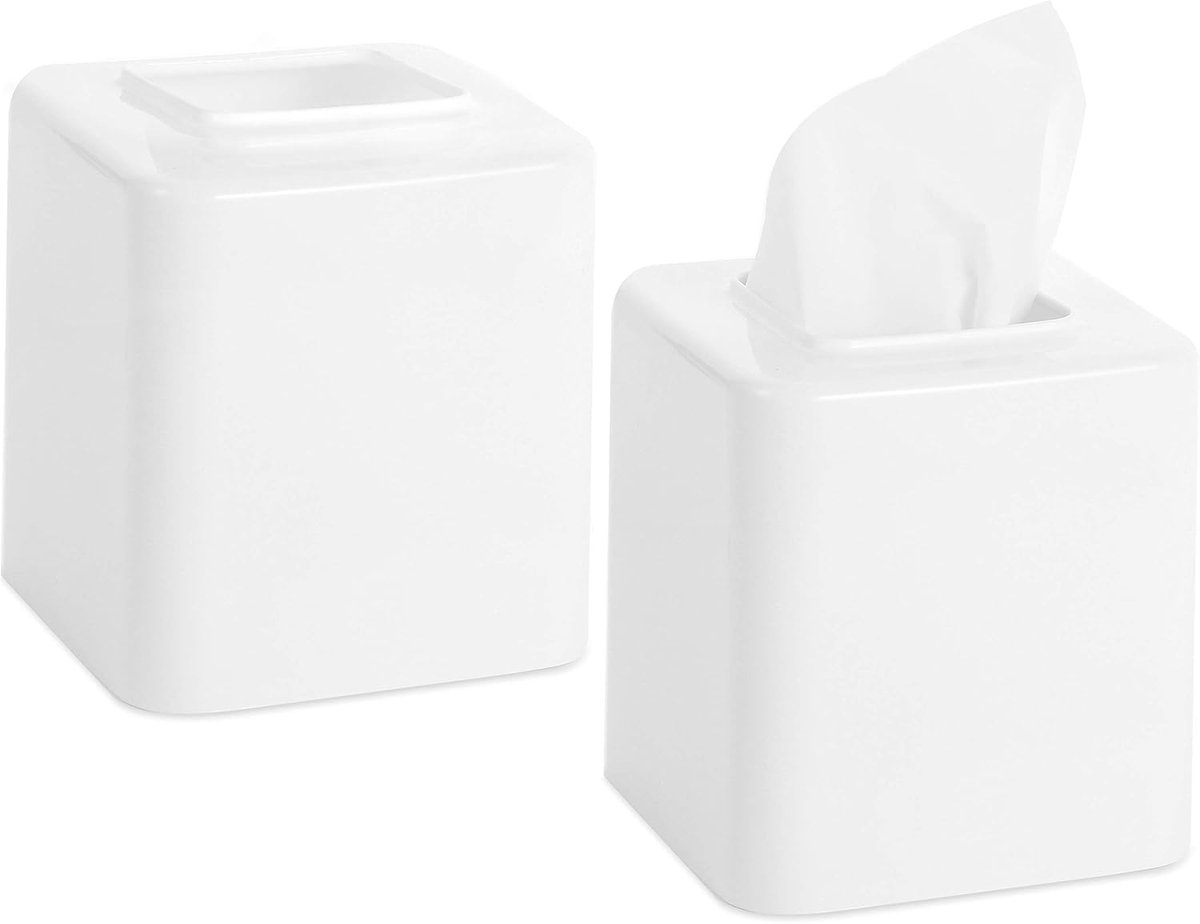 SnelShoppen - 2 Stuks Plastic Tissue Box Houder, Tissue Box Case, Wipes Dispenser Box, Vierkante Servettenhouders, Wipes Dispenser Box (Wit)