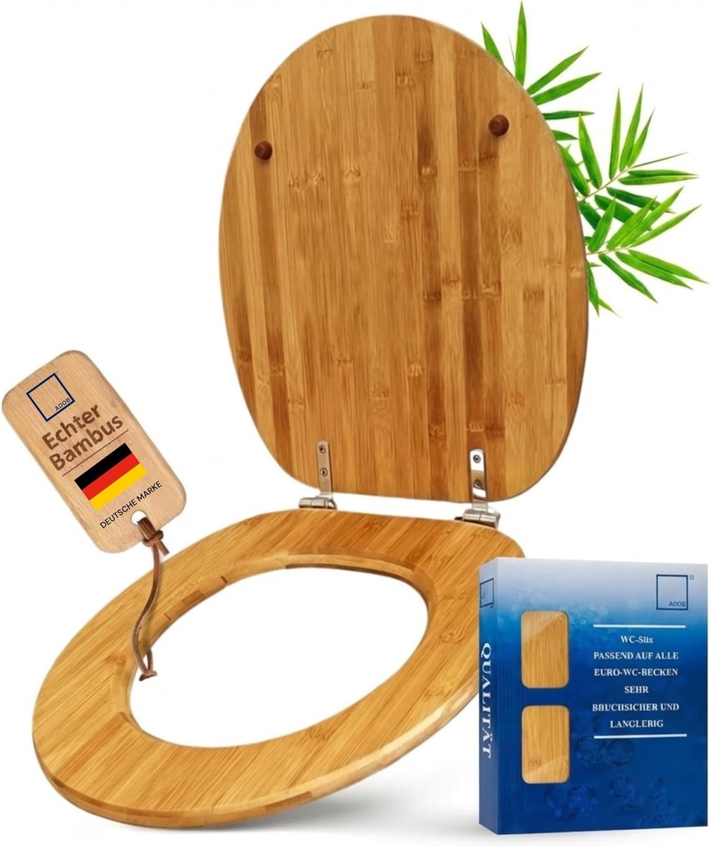 SnelShoppen - Toiletbril van Bamboe Donker, Milieuvriendelijk, Warm, RVS Scharnieren, Universele Pasvorm, O-vorm/D-vorm, Modern Design voor Badkamer