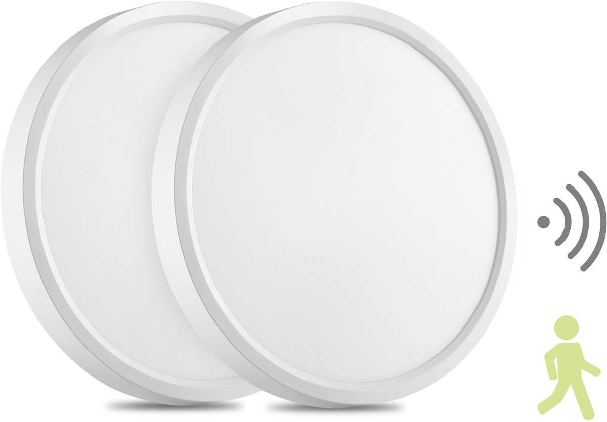 Oraymin Set van 2 LED Plafondlampen met Bewegingssensor – 18W 1800LM 4000K – Ø23 cm Wit