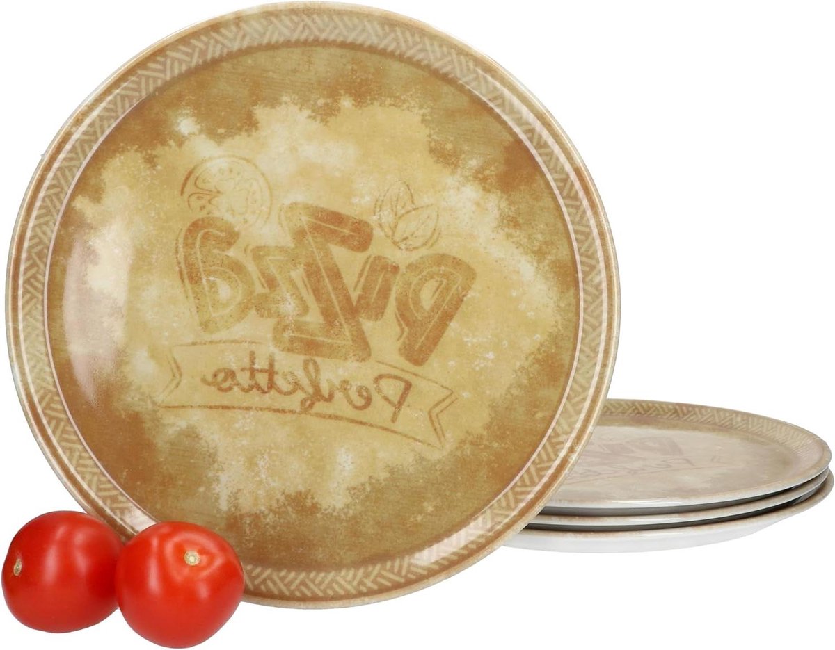 Pizza Borden Set - Grote Borden - Pizza Eten - Rustieke Porseleinen Look - Ø 31.5 cm - Geel