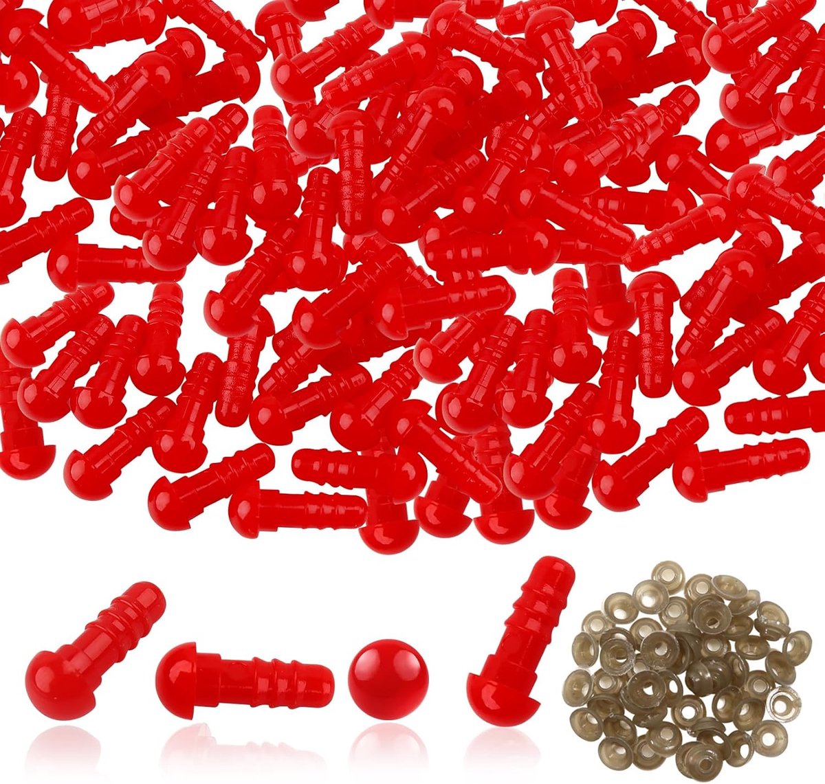 Ronte - Veiligheidsogen 6 mm Rood voor Amigurumi Poppen en Pluche Dieren - Set van 50 stuks