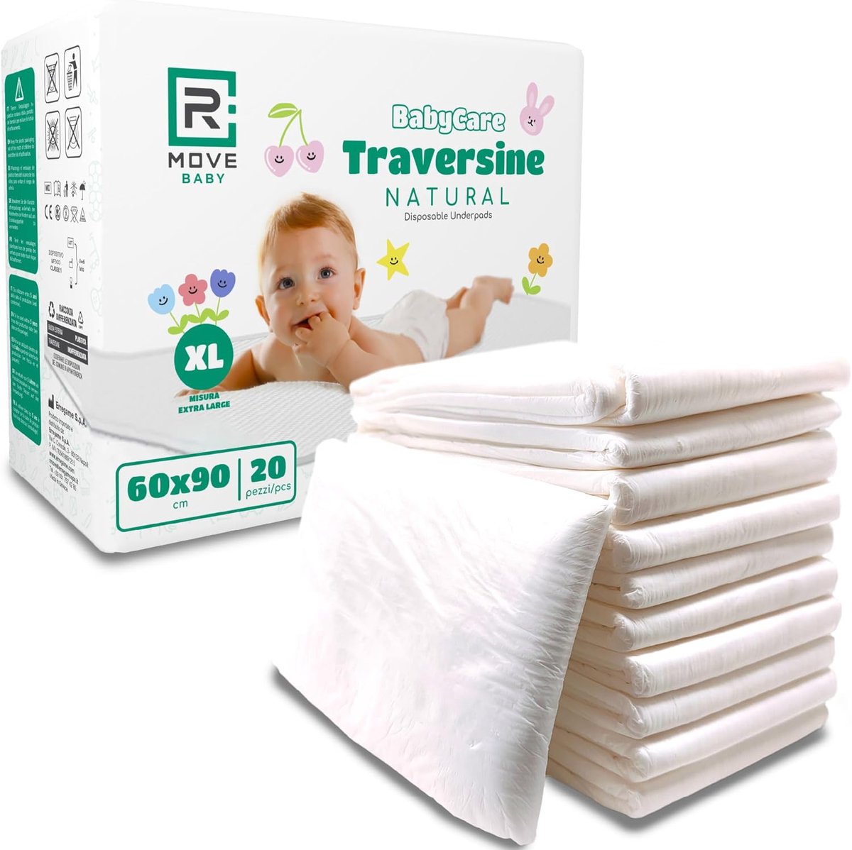 Aankleedkussens 60 x 90 cm - XL, cellulose natuur - super absorberend - hygiënische onderleggers voor baby's - ShopVlot