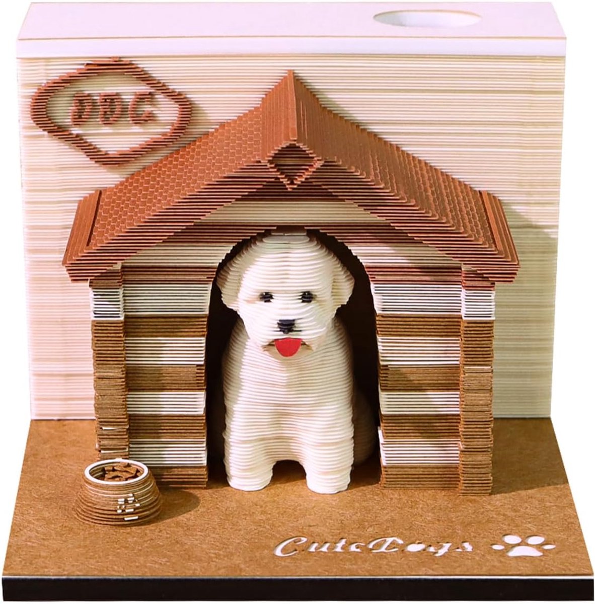 3D Kalender 2027 - Kalender– 3D Memobloc - 3D Kalender 2027 - Tijdstuk Afscheurkalender - Papieren Houtsnijkunst - Kleefnotities voor Kantoor en Thuis - Cadeau en Decoratie - Hondenhuis Ontwerp