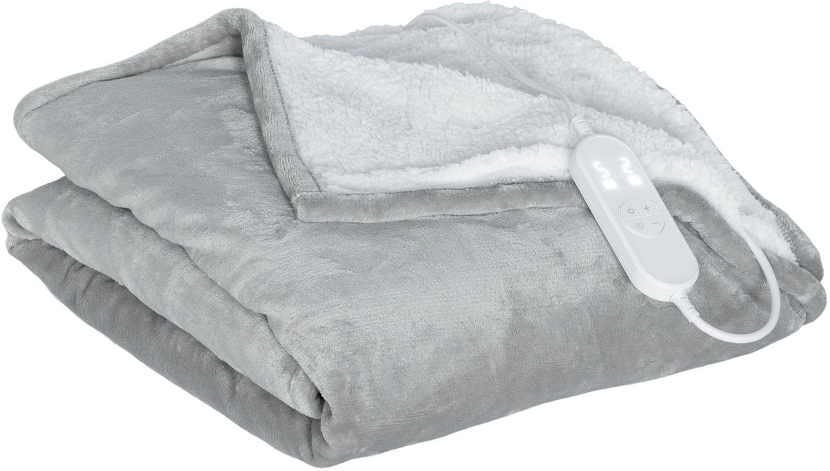 G&G elektrische deken - Warmtedeken - 180x130cm - Flanel - 9 Warmtestanden - Afstandsbediening - Instelbare timer - Wasbaar - Grijs