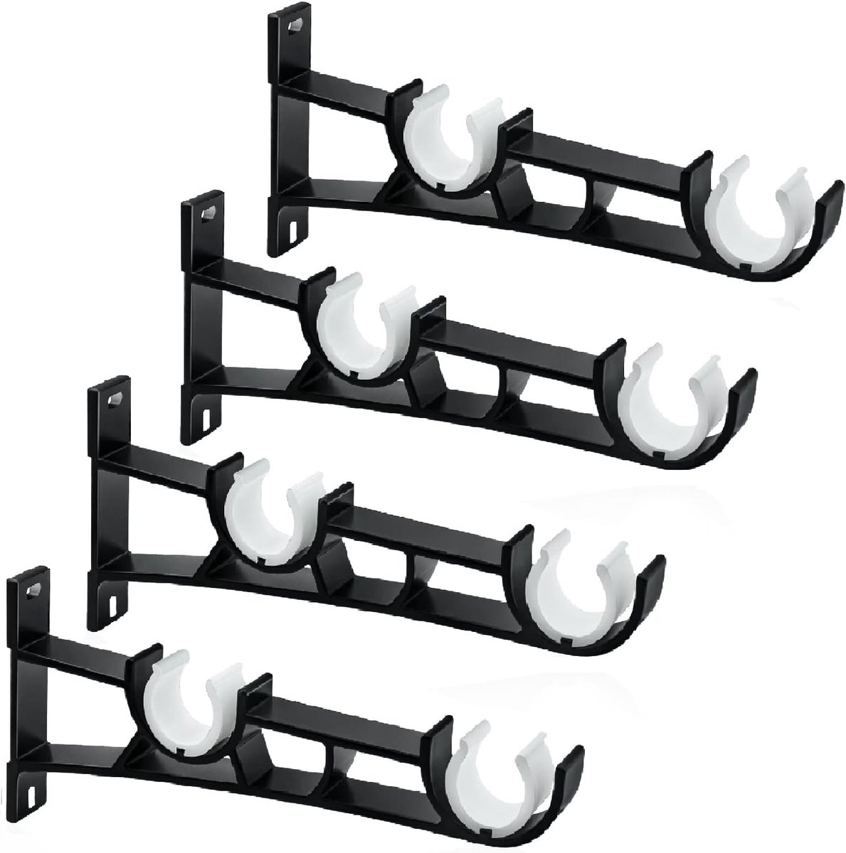 SnelShoppen - Set van 4 Zware Dubbele Gordijnroede Beugels, 28mm, Zwart, Stevige Gordijnsteun Haakjes voor Dubbele Gordijnen