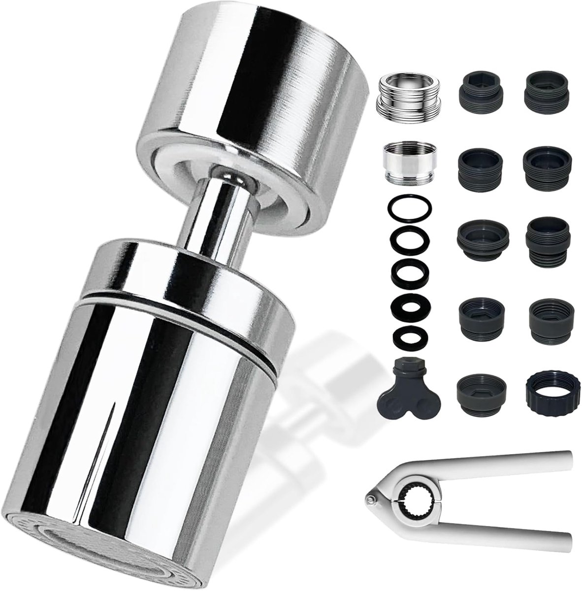 SnelShoppen - Keuken- en badkamerkraan met 360° draaibare waterstraalregulator, 22mm vrouwelijke draad, 2 wateruitstroommodi, zilver, ideaal voor thui