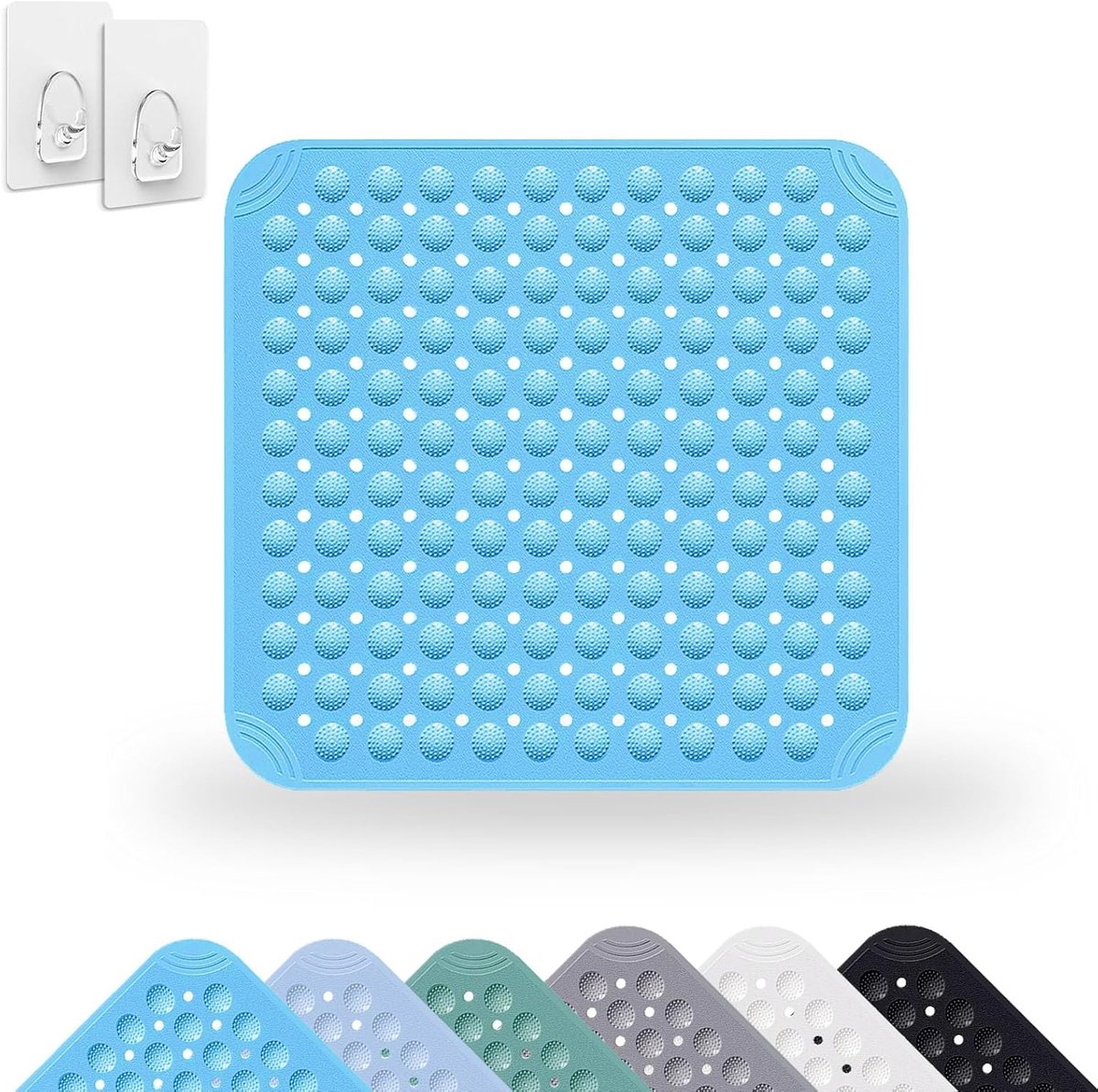 SnelShoppen - Douchemat 48 x 48 cm, Vierkante Badmat, Machinewasbare Badmat, PVC Antislipmat met Zuignappen, Douchemats voor Badkamer en Sauna (Zee Bl