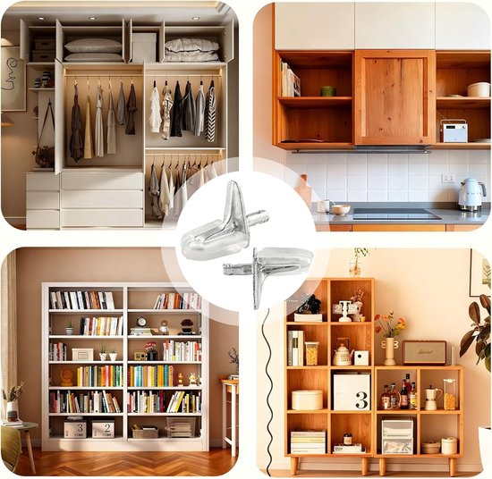 Set van 30 Plastic Plankensteunen met Stalen Pen, 3mm Glasplanksteunen voor Kasten en Boekenkasten, Onzichtbare L-vormige Plankhouders voor Meubels — afbeelding 4