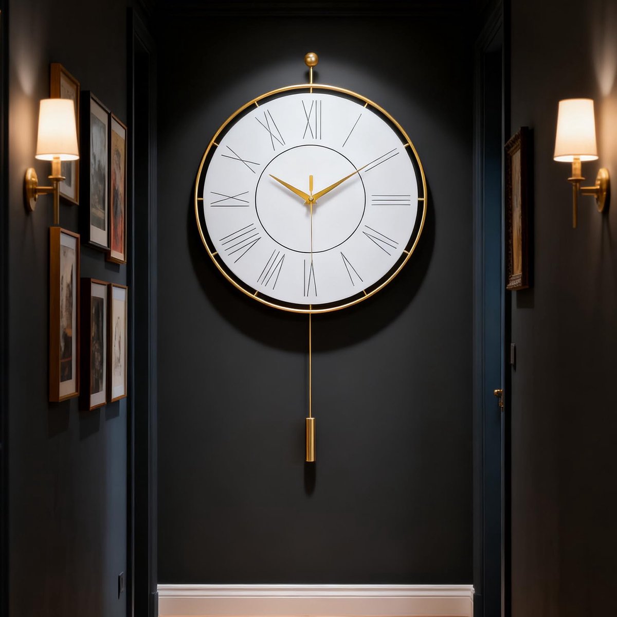SnelShoppen - Decoratieve moderne wandklok, stil en niet-tikkende kwaliteit kwartsuurwerk met slinger, wandklokken voor woonkamer, keuken, huis, badka