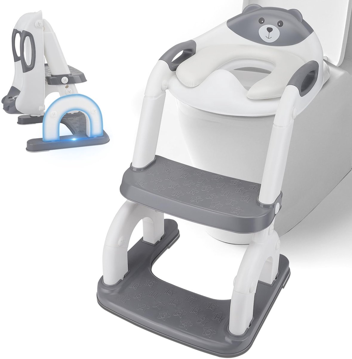 SnelShoppen - 2-in-1 Toiletbril voor Kinderen met Trap en Hoogteverstelling, 10 Standen, Gemakkelijk te Reinigen, Opvouwbaar met Spatbescherming, Gesc