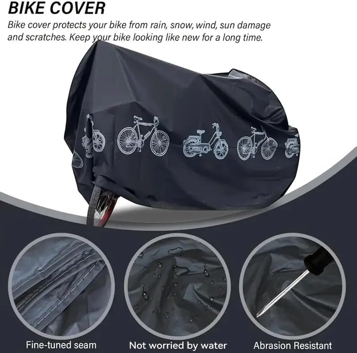 KZQ Universele waterdichte fietshoes 200x100x60 cm - Beschermt tegen regen zon UV wind en sneeuw - Geschikt voor elektrische fiets mountainbike en motor - Grijs