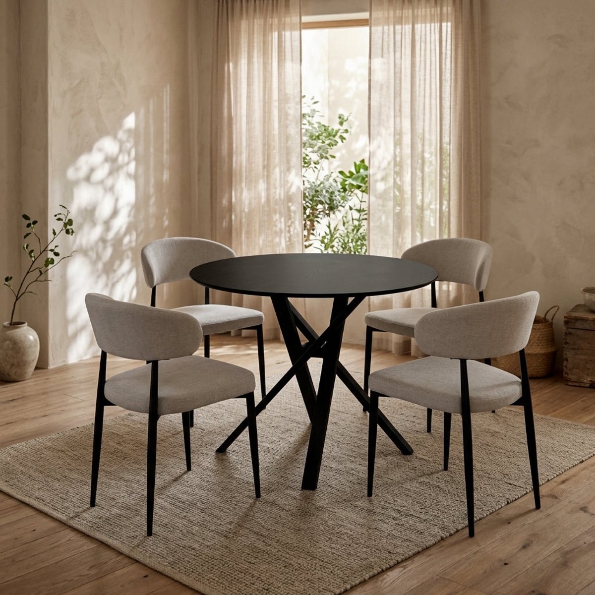 Lizzely Garden & Living Eettafel rond Ronsi Antoinette zwart 100cm ronde tafel MDF eetkamertafel